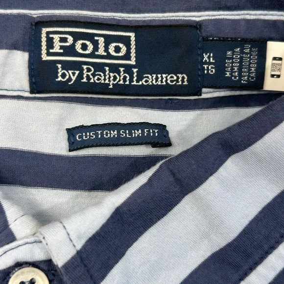 Polo Ralph Lauren Men's Custom Slim Fit Navy Striped Shirt XL Red Pony - Picture 4 of 8